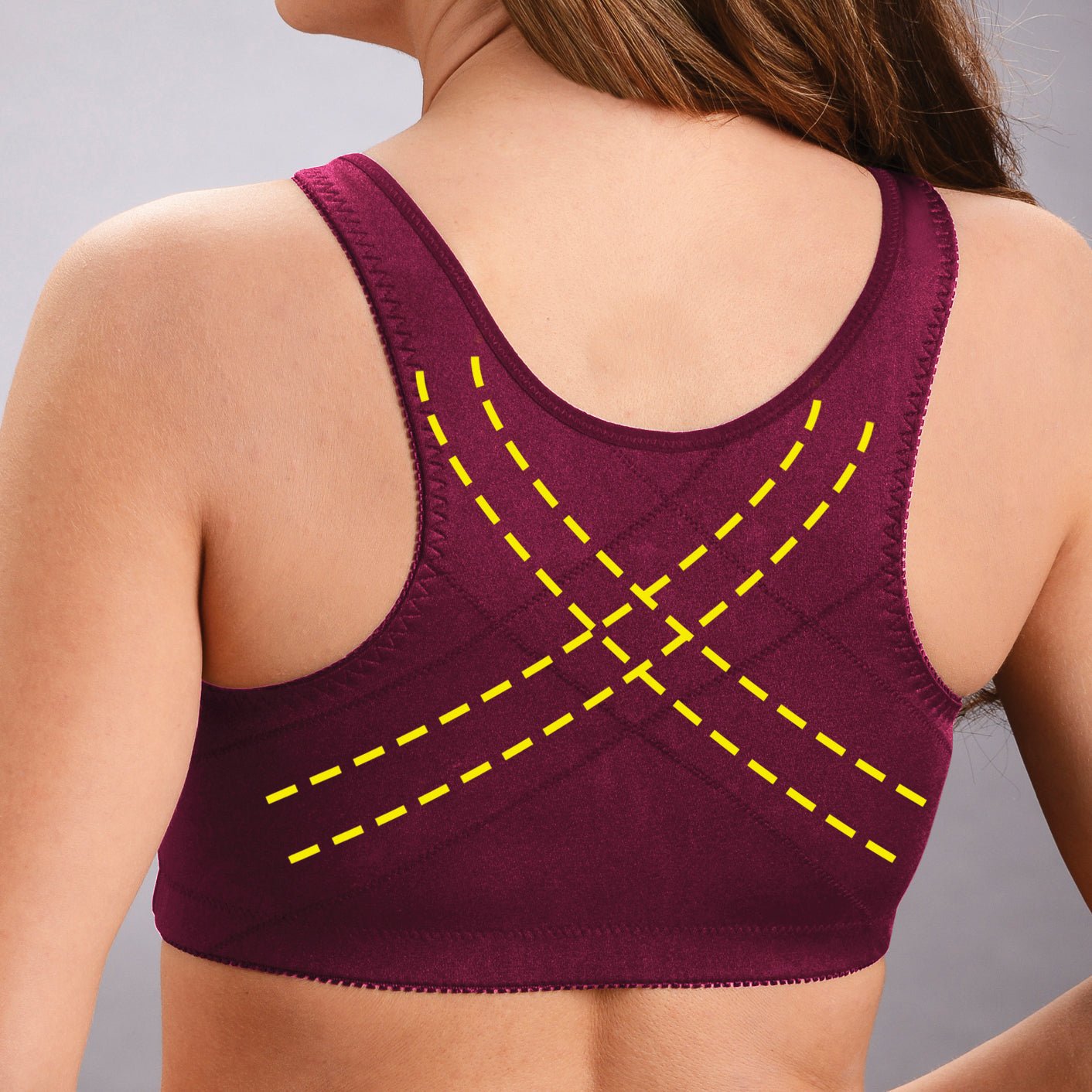 Front hooks, stretch-lace, super-lift, and posture correction – ALL IN ONE BRA!