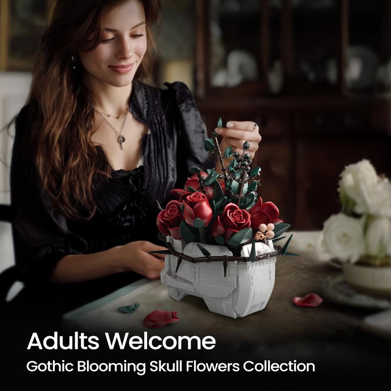 🎁TikTok Last Day Sale - 70% OFF💀🌹Gothic Skull Rose Building Set for Adults🎁Buy 2 Free Shipping