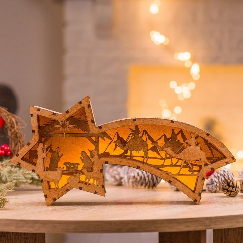🎄Christmas Sale- 70% OFF🎁LED Wooden Christmas Ornaments Nativity Scene Star Shaped Desk Lamp