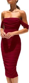 PRETTYGARDEN Women's Summer Off The Shoulder Ruched Bodycon Dresses Sleeveless Fitted Party Club Midi Dress