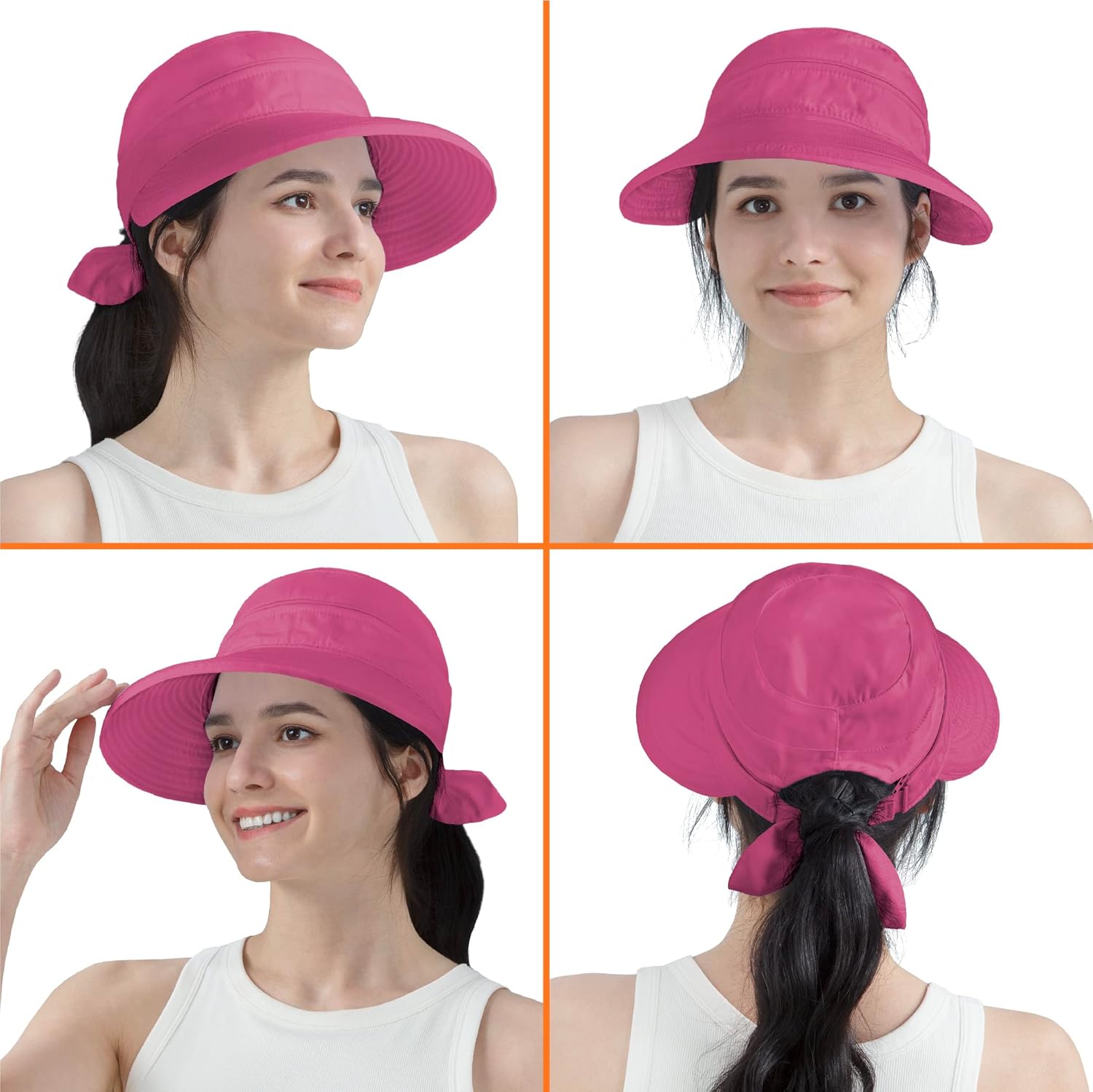 SUN CUBE Women Sun Hat for Outdoor UV Protection, Wide Brim Sun Hat Ponytail, Convertible Zip-Off Beach Hat Visor