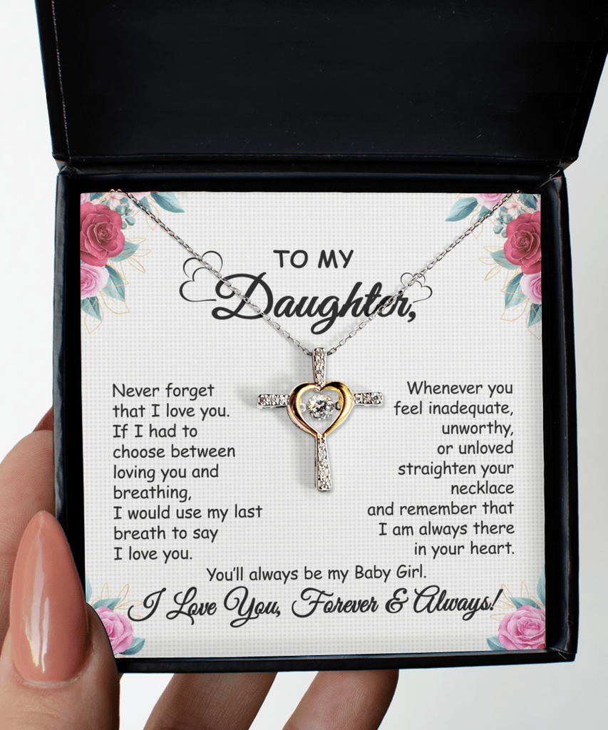 🔥Promotion -  Gift To My Baby Girl Daughter - Cross Dancing Necklace With Message Card Gift