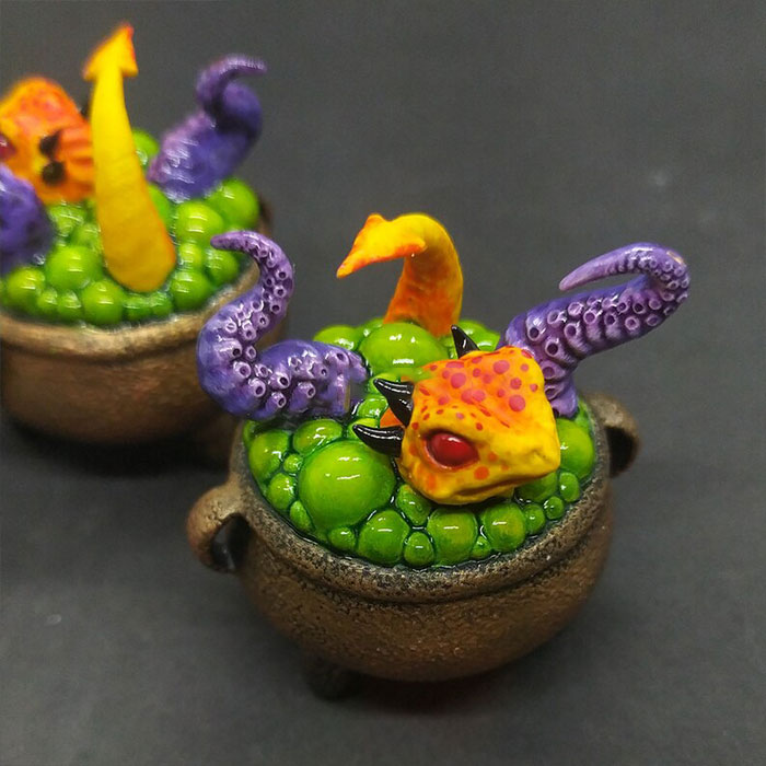 🔥3D mini table figure of a Little Orange Dragon in a Witch's Cauldron🔥