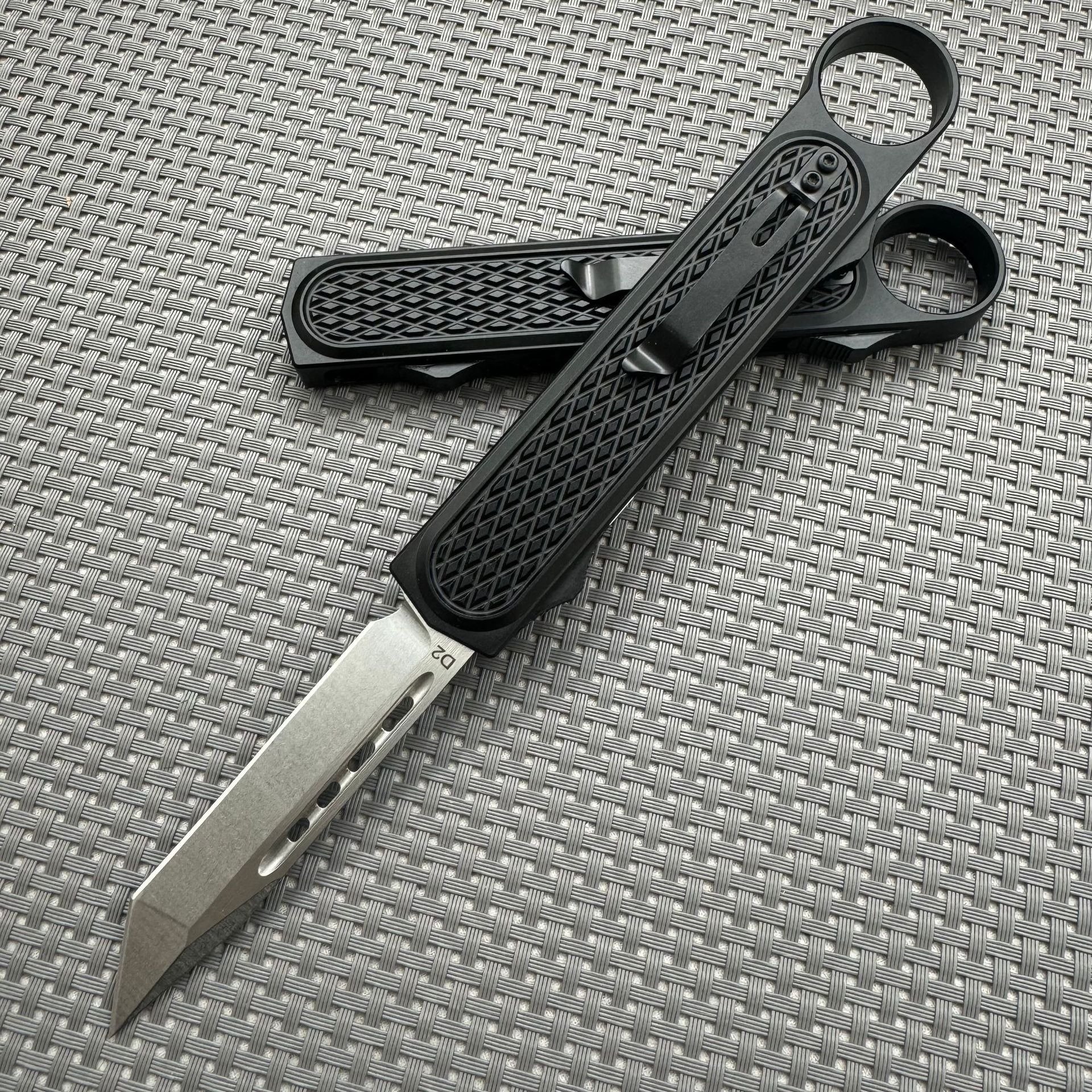 Double push button structure finger ring aluminum alloy handle OTF knife