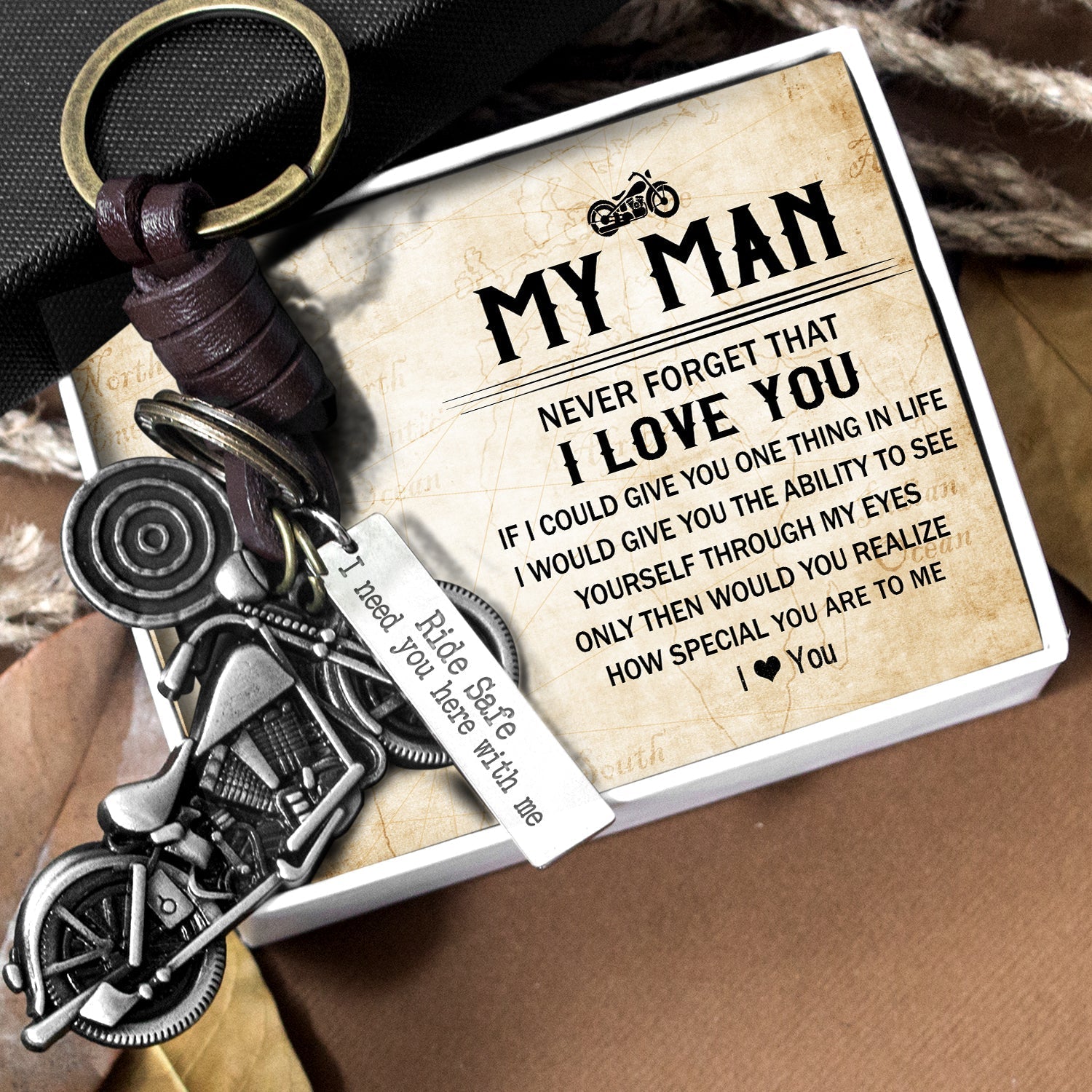 🔥Last Day Sale - 50% OFF 🎁Motorcycle Keychain - Biker - To My Man - Ride Safe, I Need You Here With Me