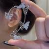 Vintage Crystal Butterfly Flower Ear Cuffs 2pcs Non-Pierced Sparkling Iced Out Rhinestone Butterfly Cartilage Climber Ear Wrap Prom Party Festival Ear Jewelry for Women