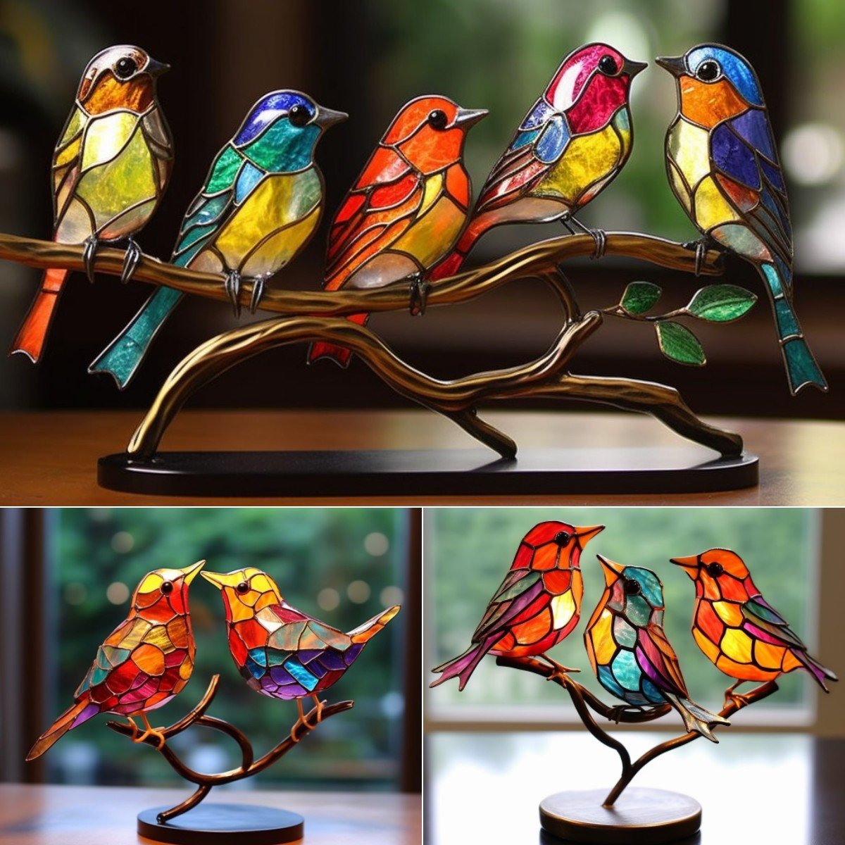 𝐇𝐀𝐍𝐃𝐌𝐀𝐃𝐄🌈Bunte Vögel auf Zweig-Desktop-Ornamenten🕊️- Kostenloser Versand