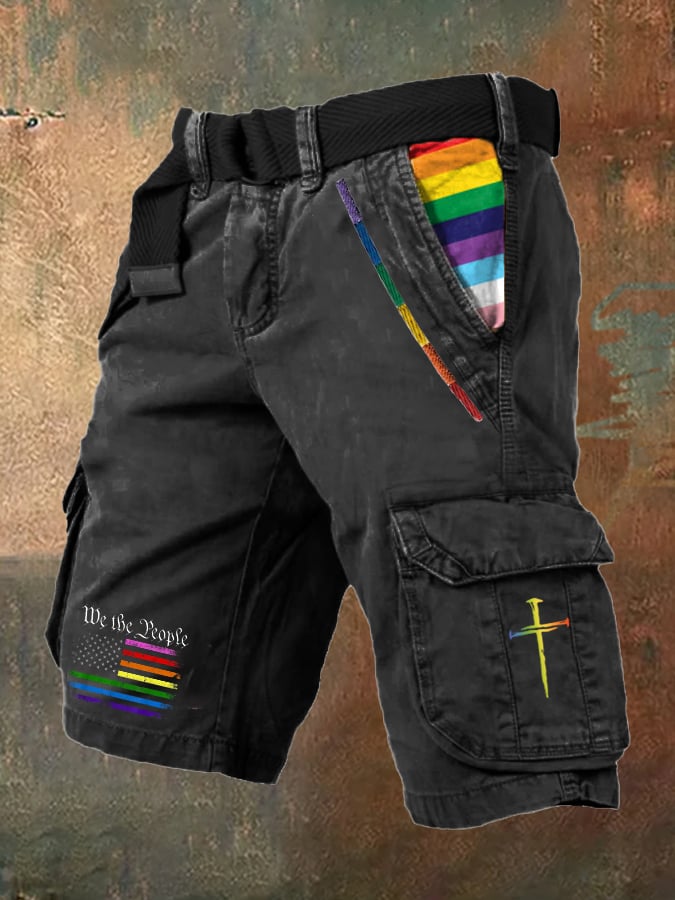 Men's Retro Gay Pride Print  Cargo Shorts