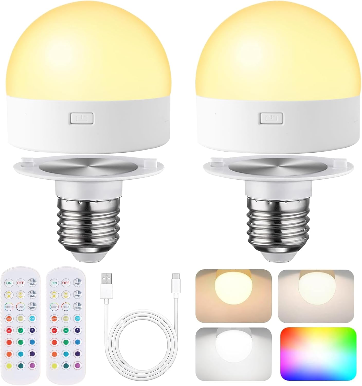 🔥Last Day Promotion 50% OFF💥3 Color Temperature Dimmable E26 Wireless Detachable LED Charging Bulb