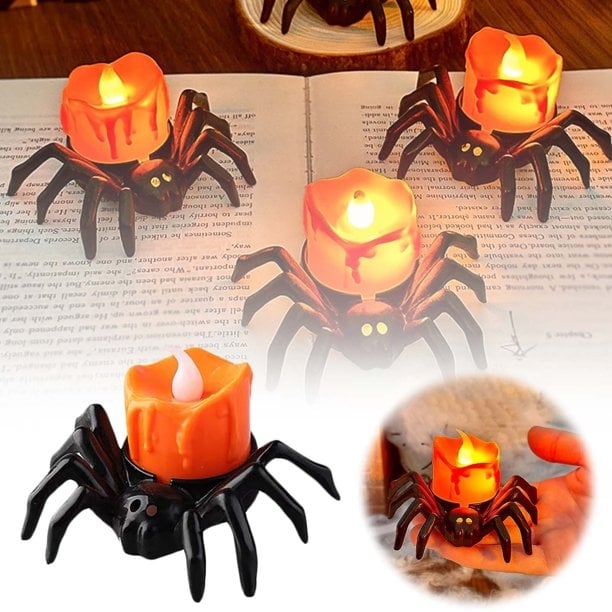 💥LAST DAY SALE 50% OFF💥Halloween LED Candle Lamp with Creepy Spider Decor