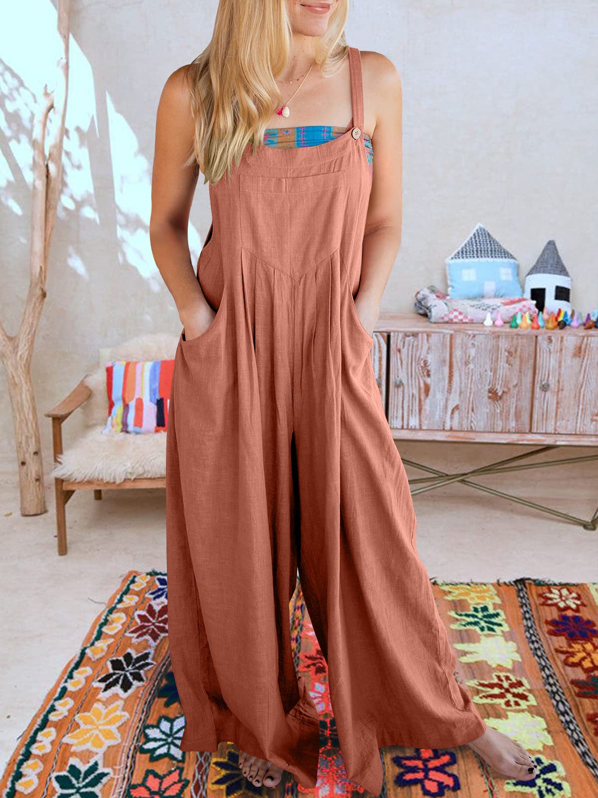 🔥Last Day 65% OFF🔥-Women's Sleeveless Wide Leg Jumpsuit with Pockets-BUY 2 FREE SHIPPING