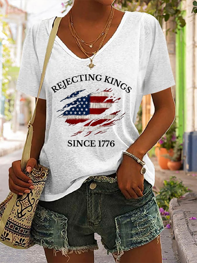 Women's “Rejecting Kings Since 1776” Print Casual T-Shirt