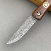 Exquisite Handcrafted Stainless Steel Pocket Knife with Wooden Handle and Damascus Blade