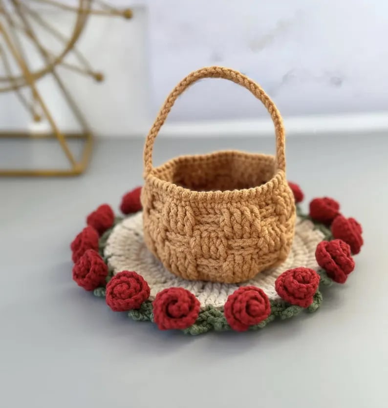 🌹100% Handmade Rose Coaster and Flower Basket Crochet