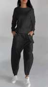 Women Fashion Casual Round Neck Long Sleeve Two Piece Suit