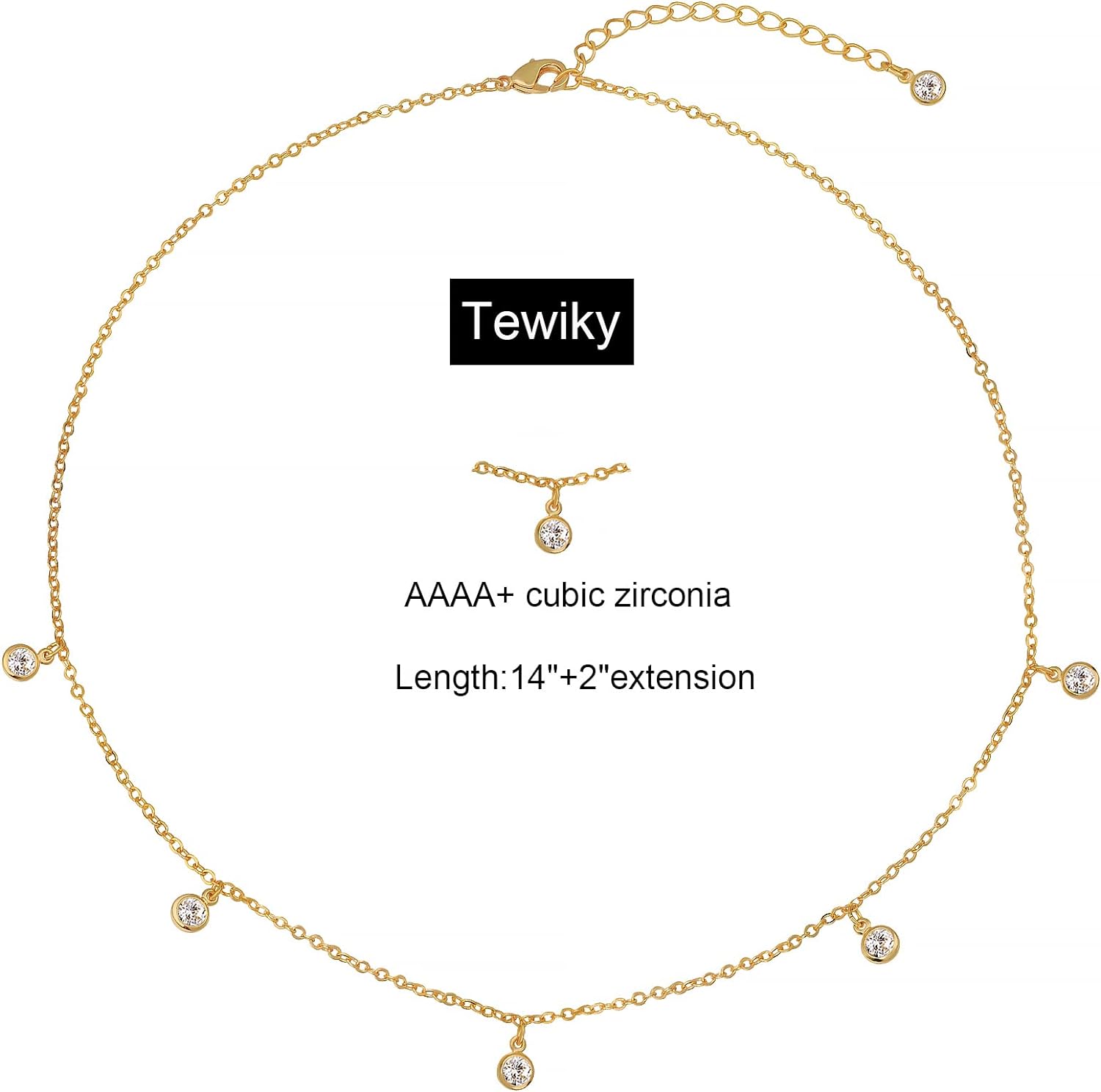 Tewiky Diamond Necklaces for Women, Dainty Gold Necklace 14k Gold Plated Long Lariat Necklace Simple Gold CZ Diamond Choker Necklaces for Women Trendy Gold Necklace Jewelry Gifts for Girls