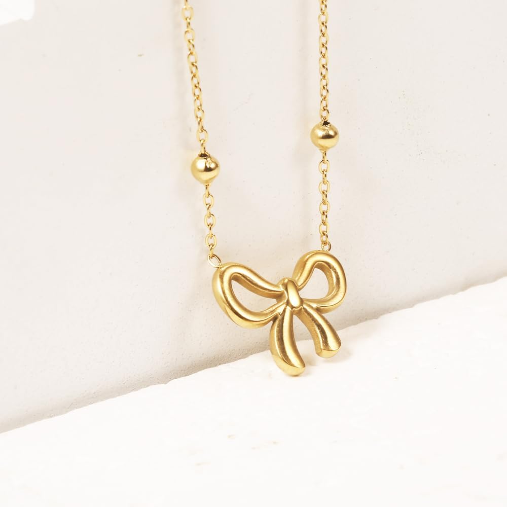 SUNNYOUTH Bow Necklace for Women Girls Bowknot Choker Necklace 14K Gold Plated Ribbon Choker Necklaces Fashion Jewelry Gifts