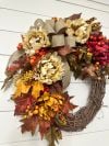 🍁Fall Harvest Sale: 60% OFF! Fall Maple Leaves Wreath, Small Autumn Front door wreath, wreath with berries and peonies, Thanksgiving Harvest Grapevine