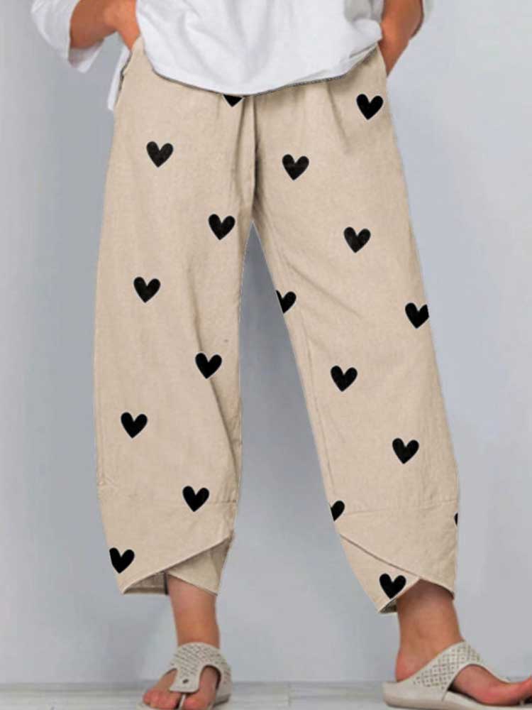 Women Printed Love Casual Irregular Pants