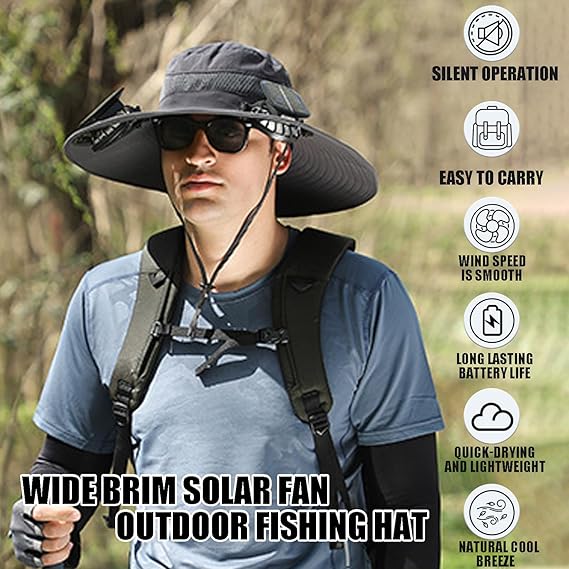 🔥Father's Day Sale 49% OFF - Wide Brim Solar Fan Outdoor Fishing Hat-Solar & USB Charging