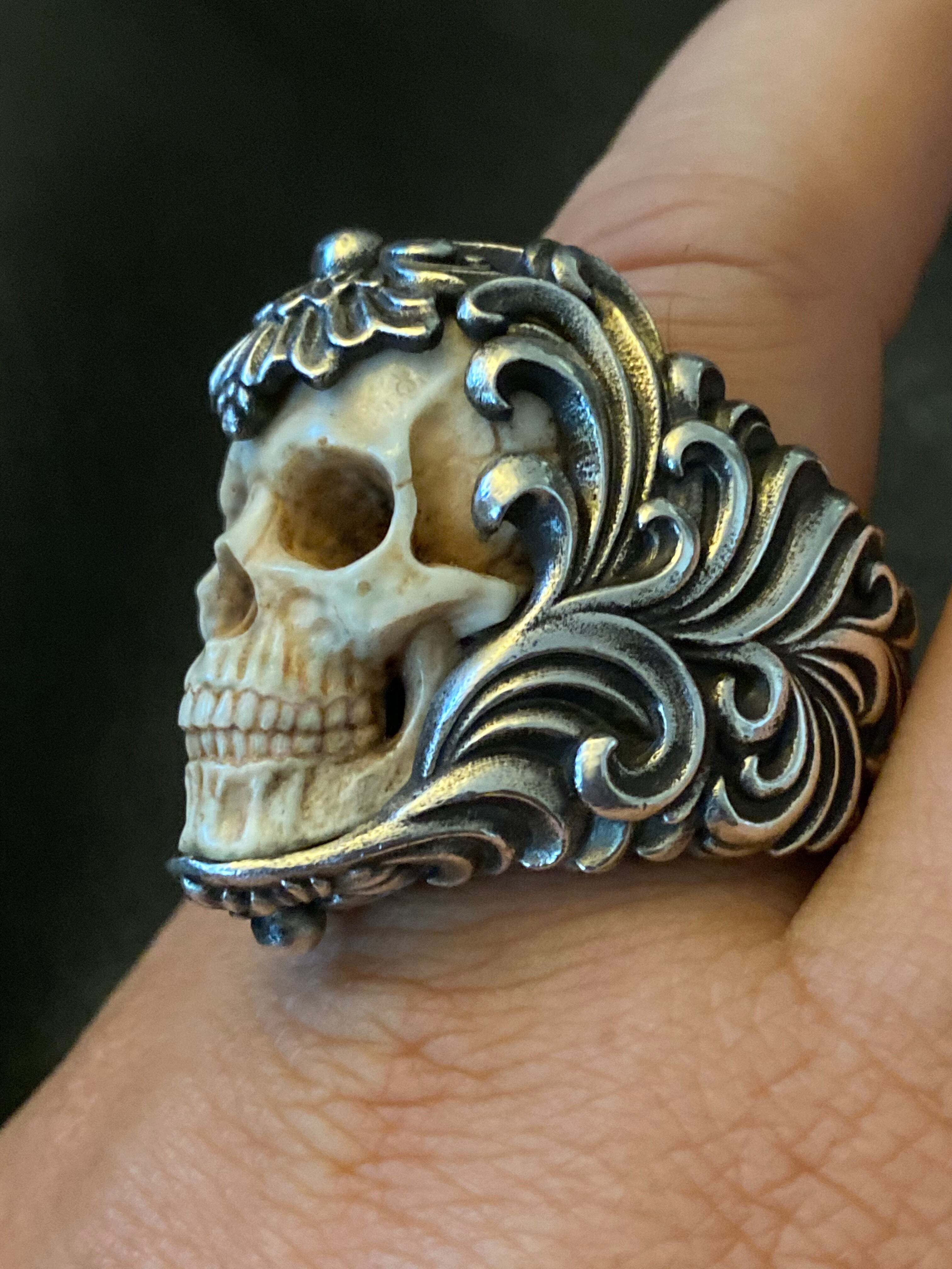 Vintage Polish Floral Armor Antler Skull Ring( BUY 2 FREE SHIPPING)