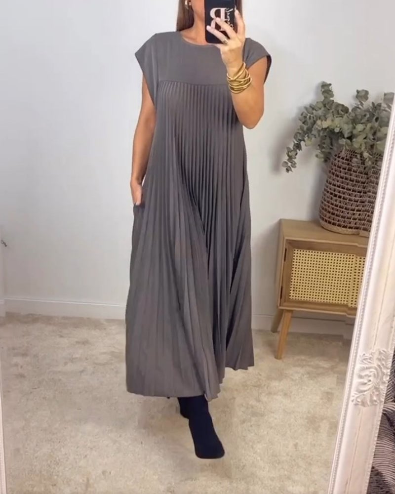 🔥Last Day Promotion 70% OFF🔥Pleated Simple Solid Color Dress