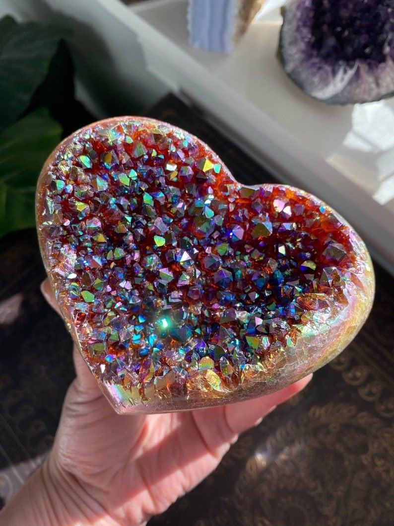 ❤️Angel Aura Heart Shaped Rainbow Crystal Cluster