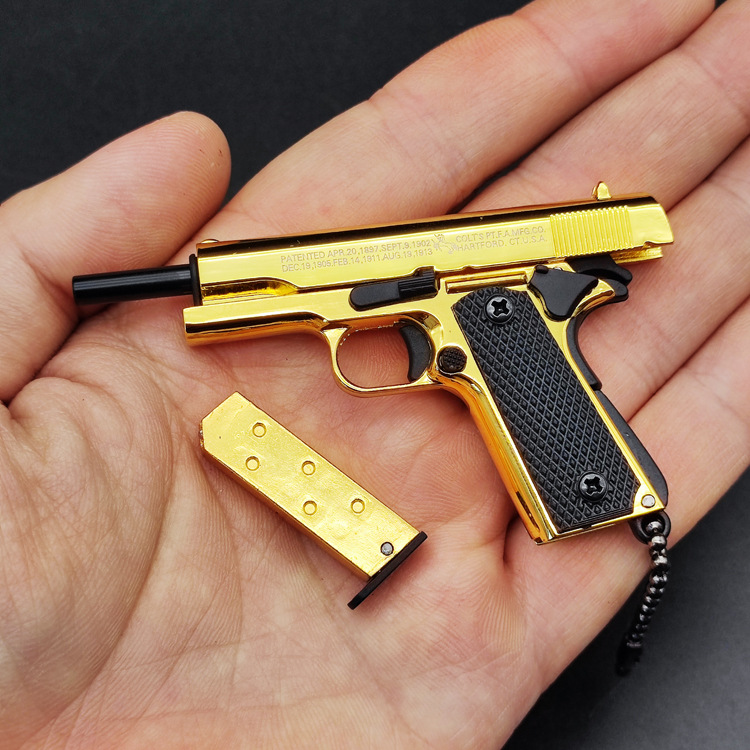 Gold Plated M1911 Metal Gun Model Toy Keychain Gift