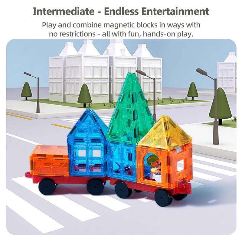 🔥LAST DAY SALE 49% OFF-100PCS Magnetic Tiles Set with 2 Cars, Magnetic Building Tiles
