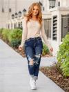 Tummy Control Distressed Cuffed Boyfriend Jeans (Buy 2 Free Shipping)