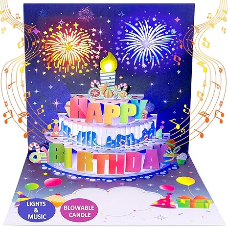 🎂✨ Feuerwerk Pop Up Kuchen Licht und Musik Alles Gute zum Geburtstag Karte