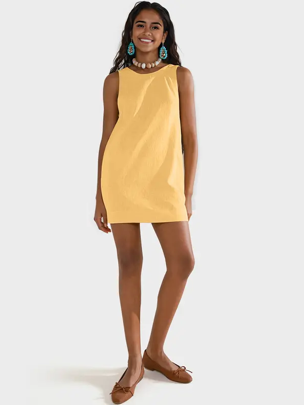 Women's Sleeveless Linen Mini Dress with Pockets