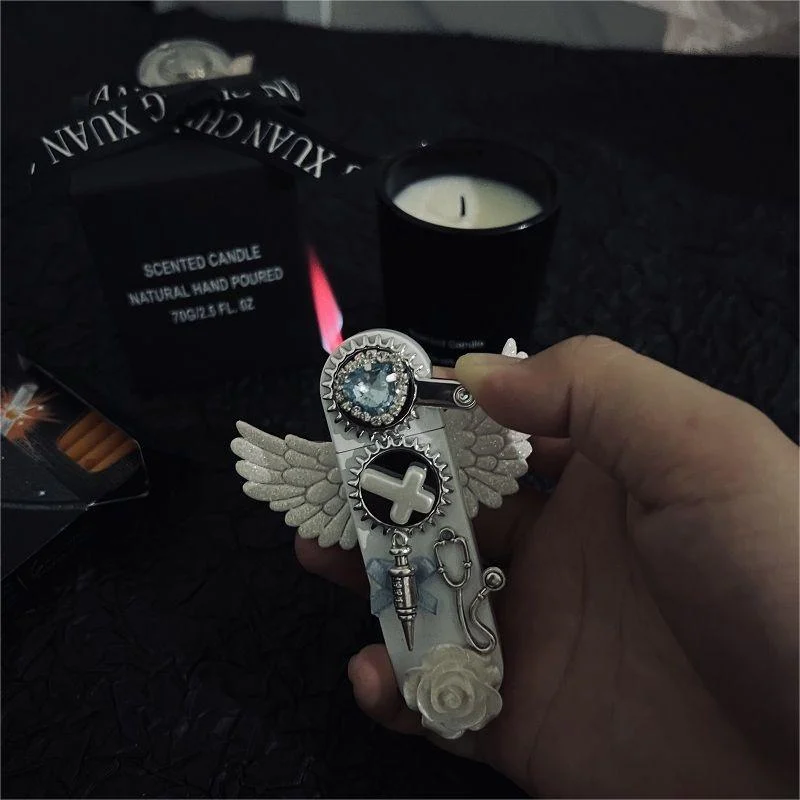 💗Exclusive Summer Sale 50% OFF - 🧚‍♀️Angel Wings Pure White Gear Windproof Straight Flame Lighter