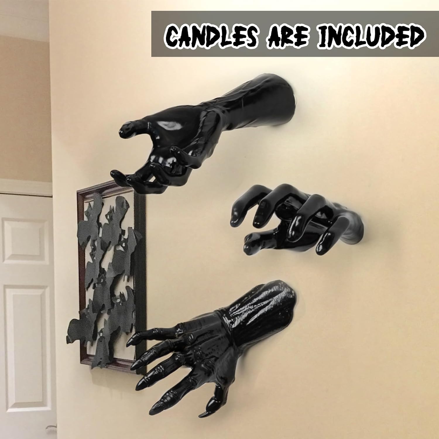 🎁TikTok Last Day Sale - 70% OFF🔥Life-Size Creepy Hands Wall Decor – 3-Piece Set with LED Candles for Gothic Halloween