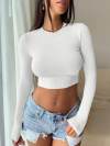 Women's Round Neck Long Sleeve Short Blouse