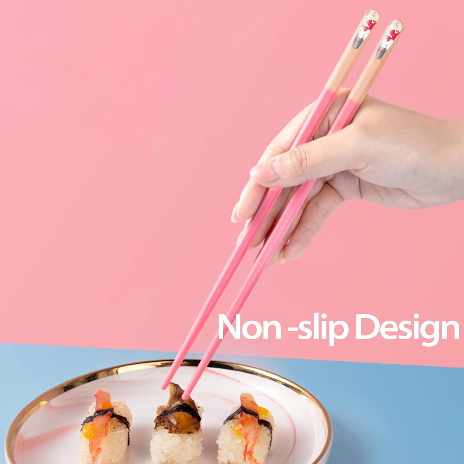 Chopsticks Reusable Dishwasher Safe, 9.57 inches Premium Non-slip Lightweight Fiberglass Chop Sticks, Japanese Chinese Chopstick Gift Set for Party, Pink- 5 Pairs