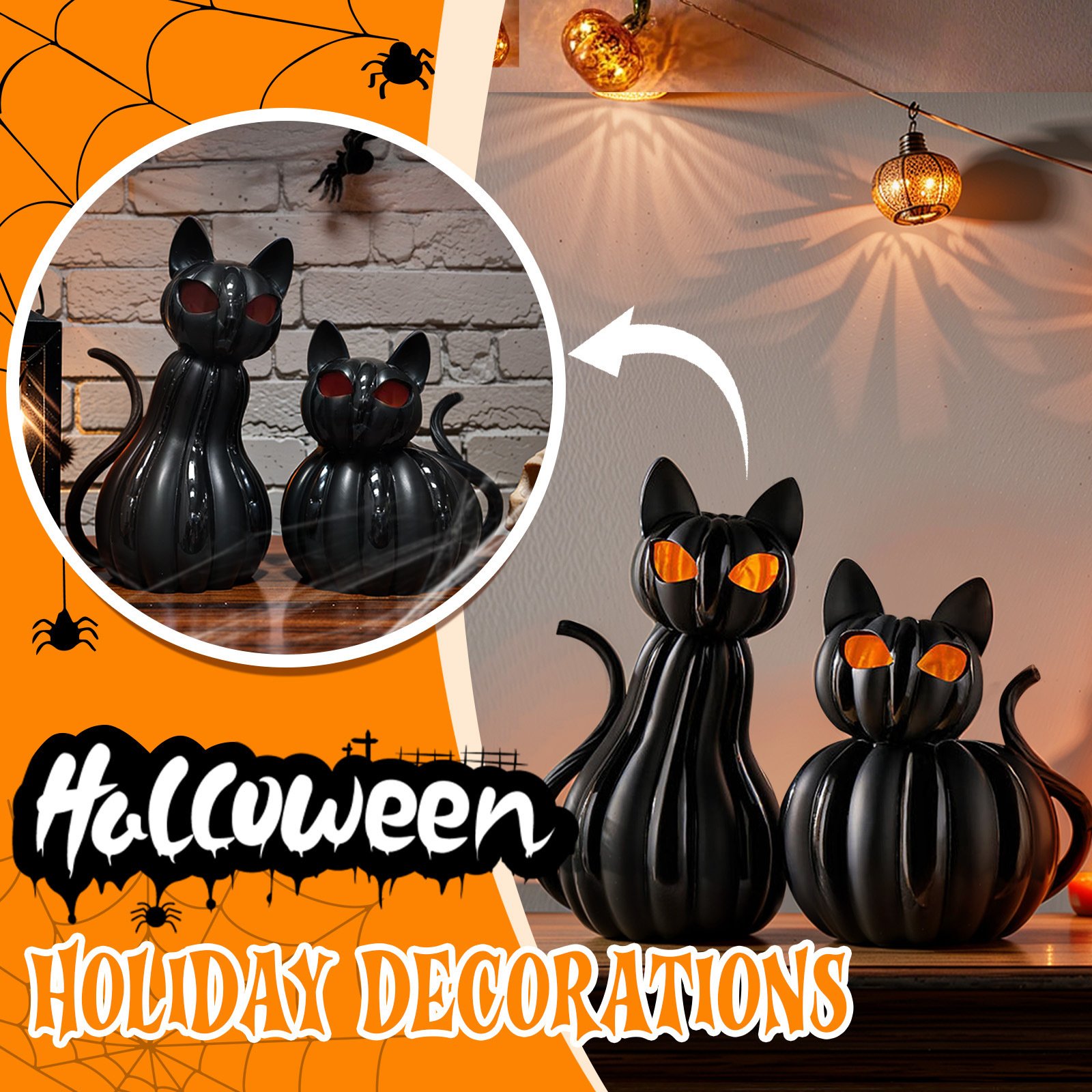 🎁TikTok Last Day Sale - 70% OFF🕸️ Black Cat of the Night – Color-Shifting Eyes Haunted Halloween Figurine