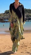 Women's Collar Printed Long Top+pants Loose Casual Suit