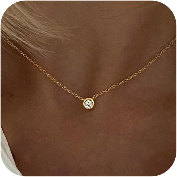 Tewiky Diamond Necklaces for Women, Dainty Gold Necklace 14k Gold Plated Long Lariat Necklace Simple Gold CZ Diamond Choker Necklaces for Women Trendy Gold Necklace Jewelry Gifts for Girls