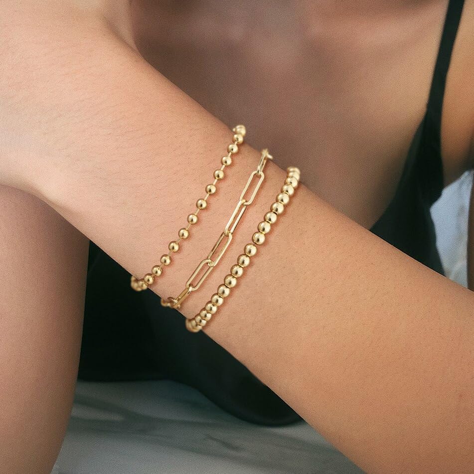 Moodear Gold Bracelet for Women 14K Real Gold Bracelet Sets for Women Dainty Snake Chain Bracelet Adjustable Cuban Link Bracelet for Women Cuff Bangle Gold Stackable Bracelets for Womens Jewelry Sets