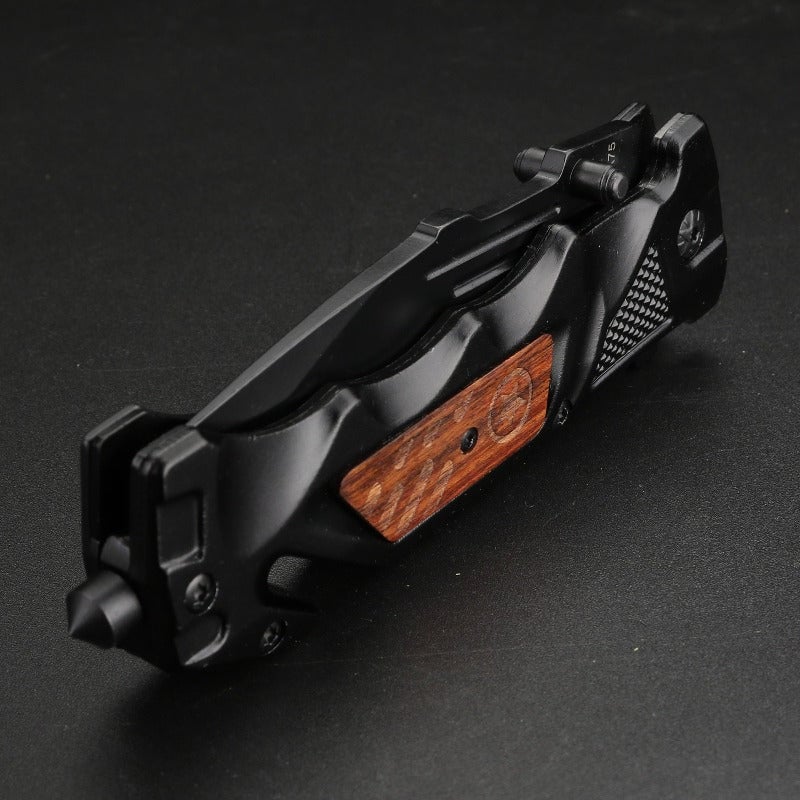 Outdoor folding knife with black wooden handle