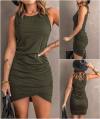 BTFBM Women 2024 Summer Sleeveless Tank Dresses Crew Neck Slim Fit Short Casual Ruched Bodycon Party Club Mini Dress