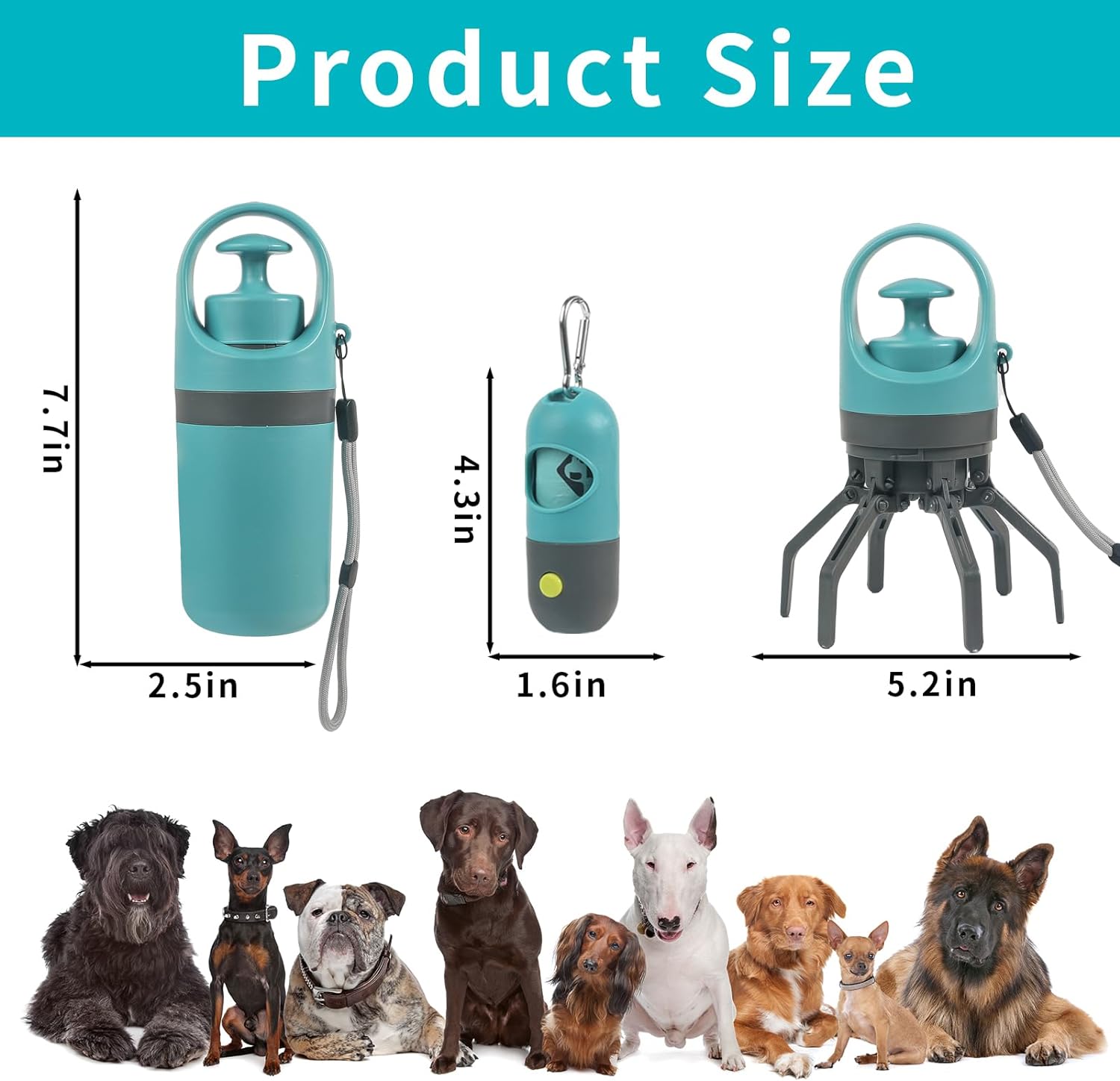 6 Pcs Portable Dog Poop Scooper Set with Holder & Claw Clip, Pooper Bag Dispenser with LED Flashlight, Leash Attachable, Dog Walker Waste Picker for Small Medium Large Dogs, 90 Bags Include