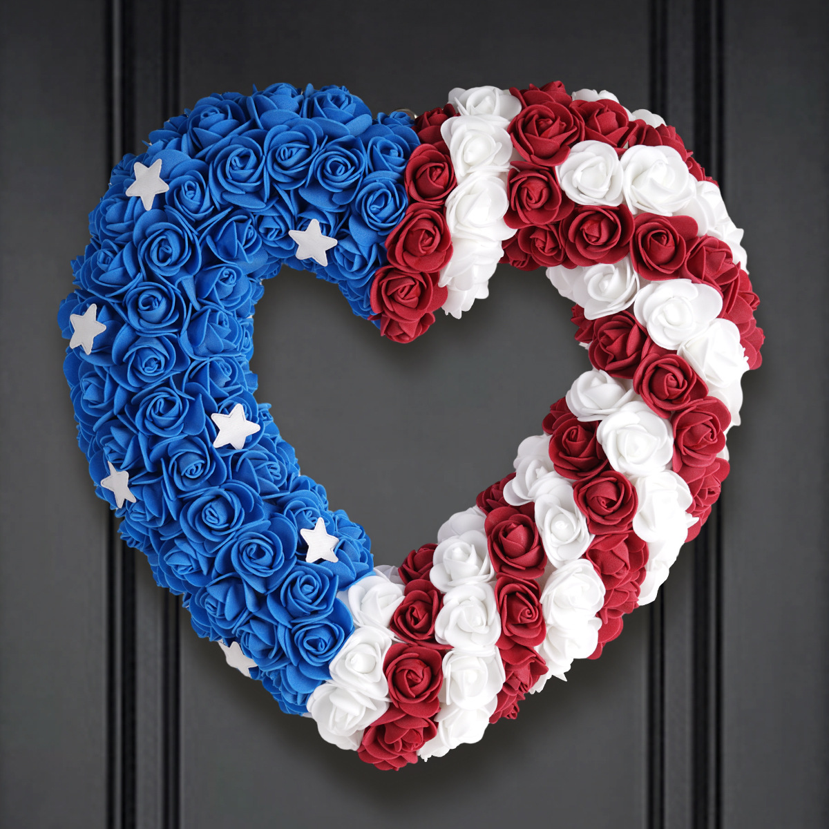 🔥Handmade Red White and Blue Roses Patriot Wreath