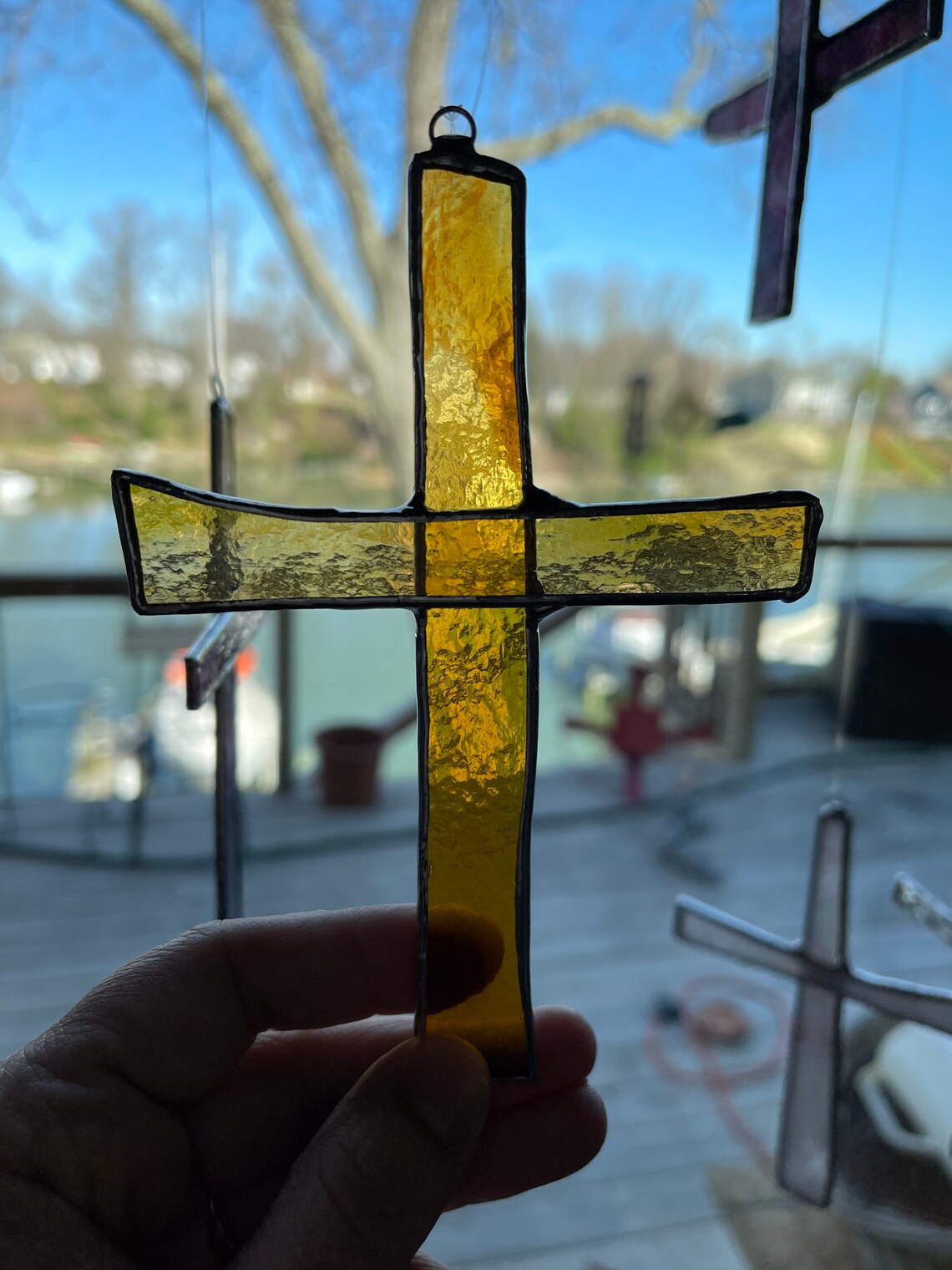 <strong>Handmade</strong> Tiffany Colorful Sun Catching-Cross Ornament✝️