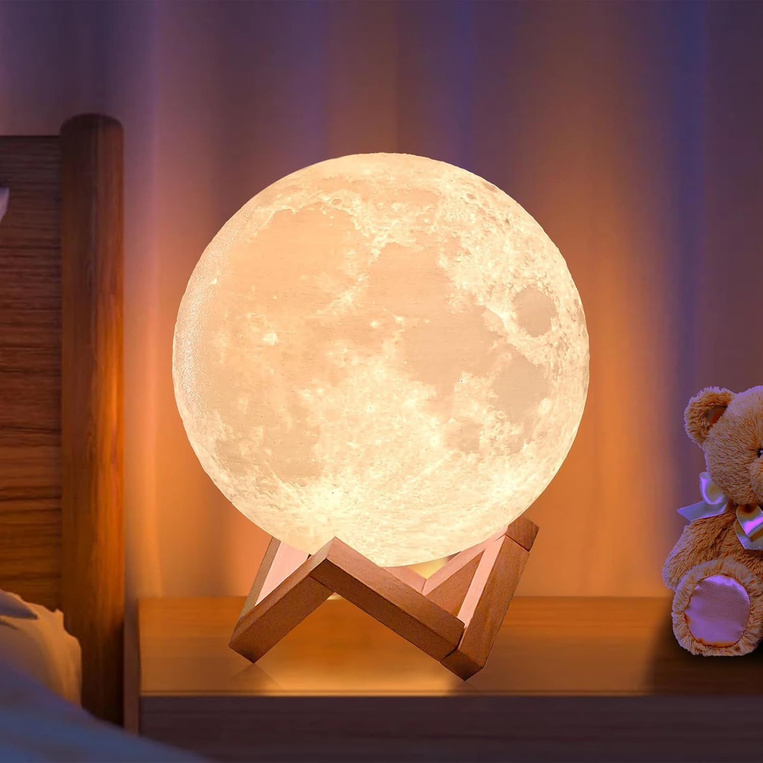 CPLA Moon Lamp 2024 Upgrade 6inch 128 Colors, Kids Room Decor Home Decor- 3D Printing Moon Night Light for Kids Adults- Gifts for Girls Boys Men Women Birthday- Wooden Stand & Remote/Touch Control