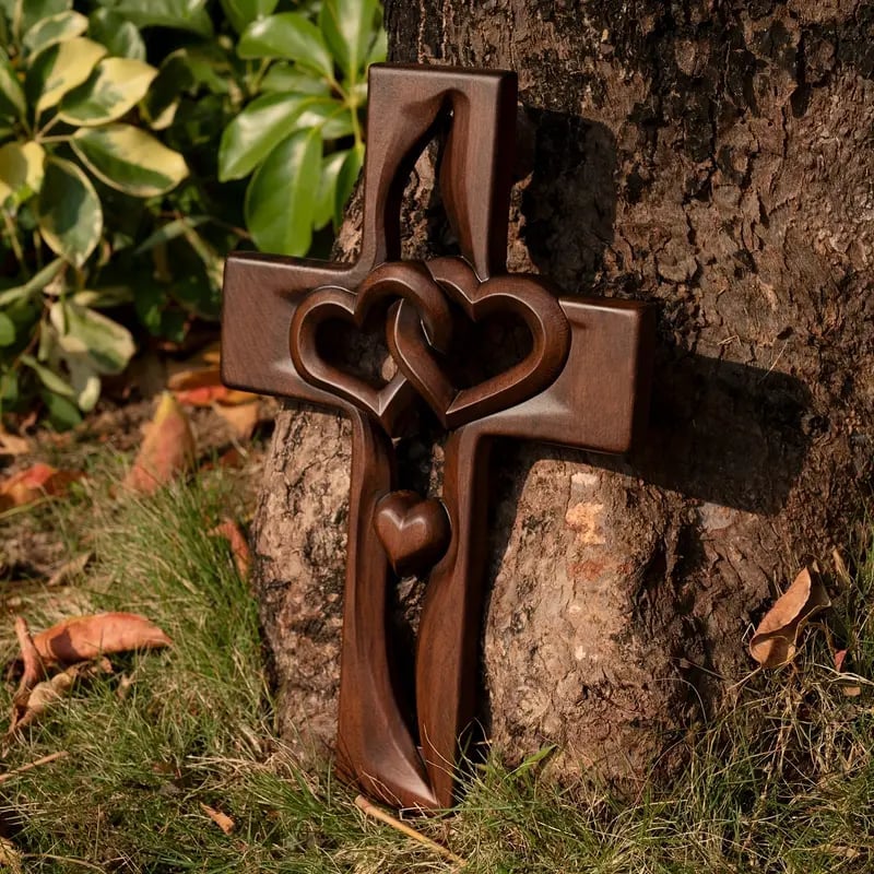 🔥Last Day Special Sale 49% OFF-❤️Intertwined Hearts Wooden Cross