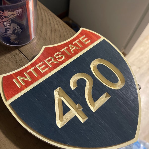 🎄🎅Christmas Presale - 49% OFF🎄-🛡Handcrafted Interstate 420 Shield Carved Wood Highway Sign