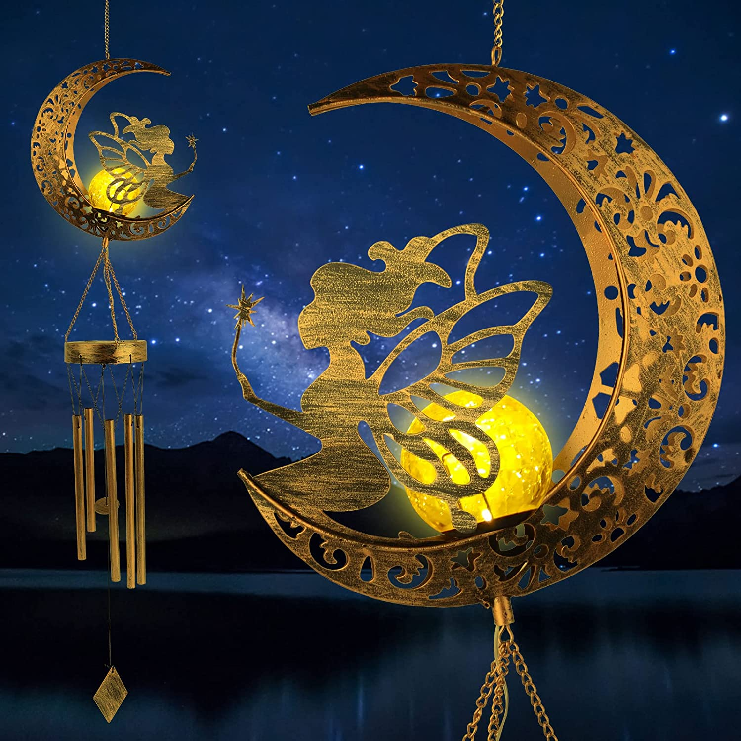 Moon Wind Chime Outdoor Decor Hanging Light