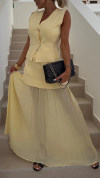 Women's V-neck Sleeveless Knitted Top + Splicing Temperament Suit